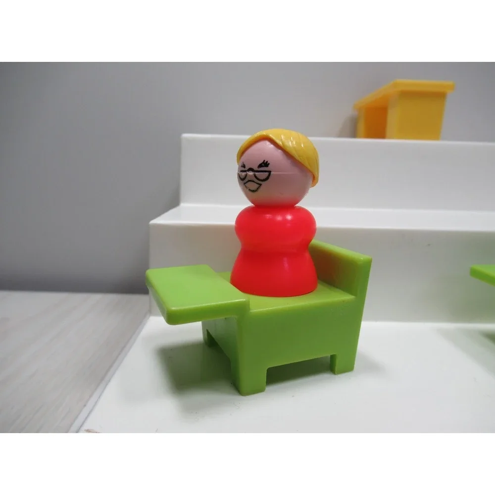 Fisher Price Vintage Little People Red school teacher green chairs yellow desk